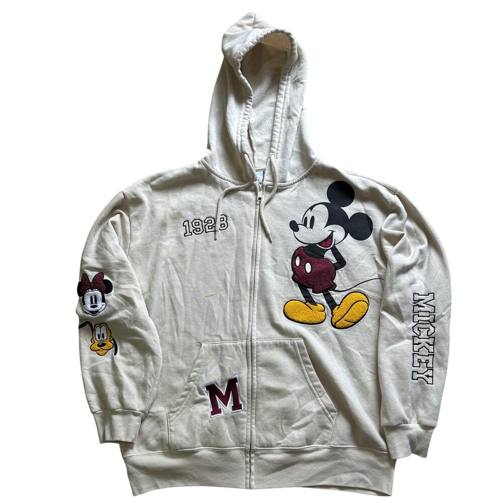 Disney 100 Women Full Zip Sweatshirt Jacket Embroidered Mickey Minnie Pluto XL